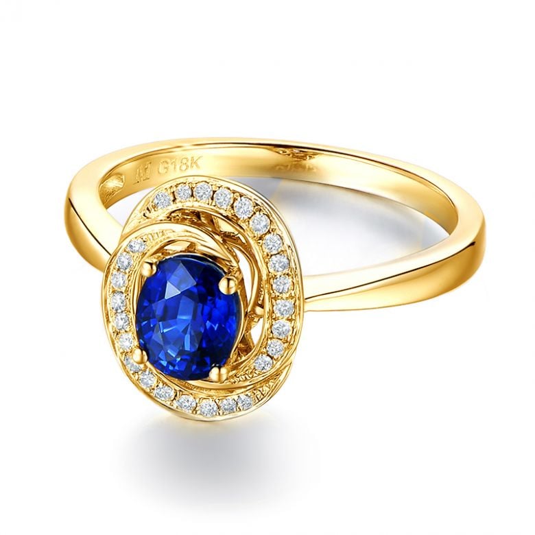 bague saphir bleu or jaune